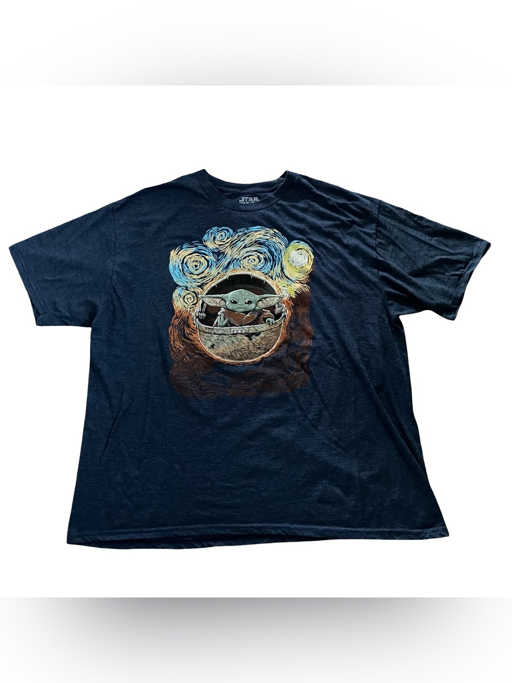 Star Wars The Mandalorian Grogu Starry Night Painting Tshirt Mens 3XL Mad Engine